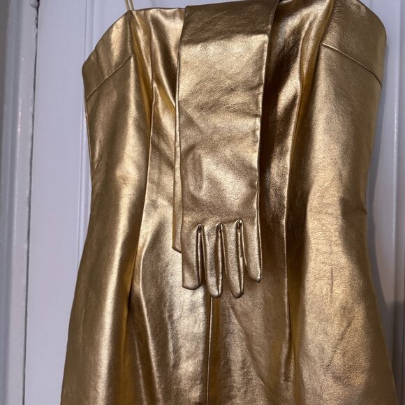 Fashion Brand Company Gold Metallic Pleather Dress size L *with matching gloves* - Picture 2 of 4